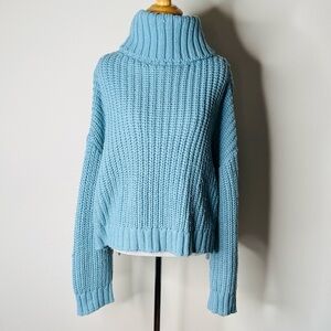 Vakkorama Blue Chunky Knit Cowl Neck Sweater